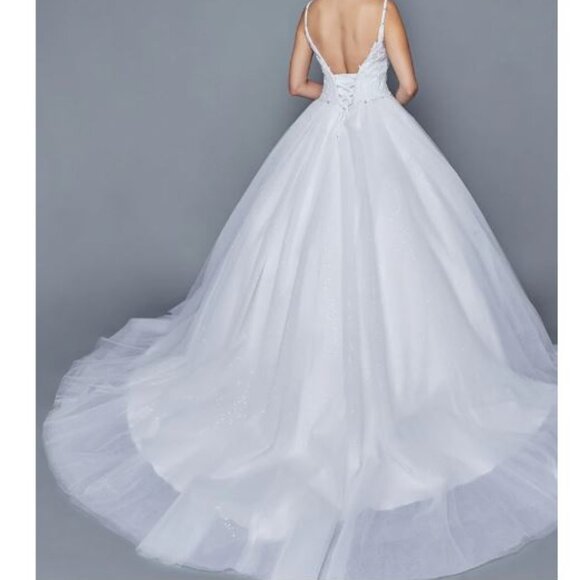 Lovely wedding train dress L 412W organza ivory lace-up back court train sequins - Picture 4 of 12